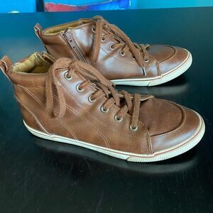 Cat & Jack Sneaker Boots Brown side zip faux leather size 6